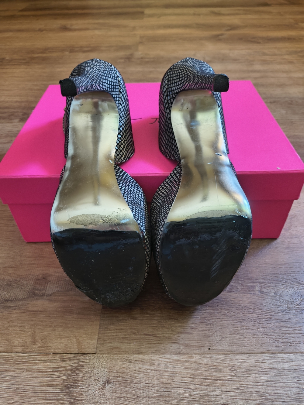 Betsy Johnson Taup/Black Peep-Toe Ankle-Strap Platform Heels - Picture 10 of 10